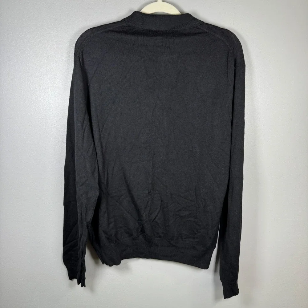 Polo Ralph Lauren Mens XL Black 100% Merino Wool Long Sleeve Polo Sweater Purple